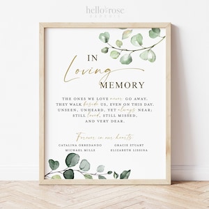 In Loving Memory Personalized Sign . Memorial Wedding Photo Table Sign . Greenery Eucalyptus . Printable Poster . PDF Printable Download G2