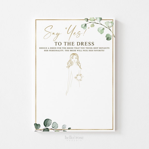 Say Yes to the Dress Bridal Shower Printable Game . Greenery and Gold . Fun Boho Rustic Game . Hens Bachelorette Party . Instant Download G2