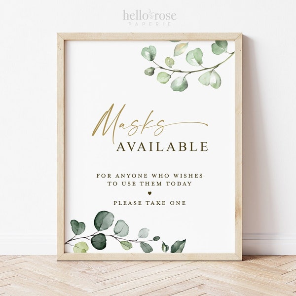 Masks Available Please Take One Printable Sign . Greenery and Gold . Baby Shower Wedding Engagement Bridal Shower . 8x10 Instant Download G2