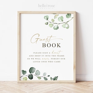 Please Sign a Heart Guest Book Sign Printable . Greenery & Gold . Wedding Engagement Bridal Shower Bachelorette . 8x10 Instant Download G2