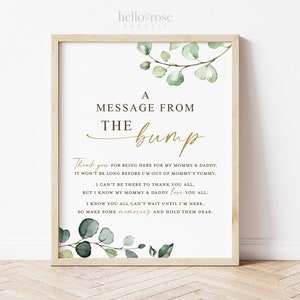 Un mensaje de Bump Mamá y Papá Imprimible. Signo de golpe de baby shower. Mensaje del bebé. Verde y oro. Descarga instantánea 8x10 G2