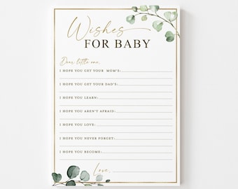 Wishes for Baby Card . Baby Shower Printable Well Wishes Cards . Greenery and Gold . Sip and See Gender Reveal Game . Instant Download G2