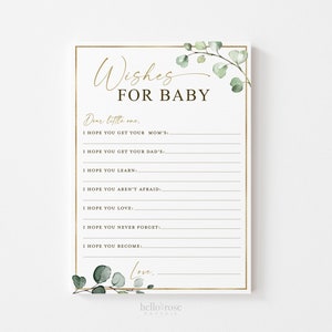Wünsche für Baby Karte. Baby Shower Printable Well Wishes Karten. Grün und Gold. Schluck und See Gender Reveal Game. Sofort Download G2