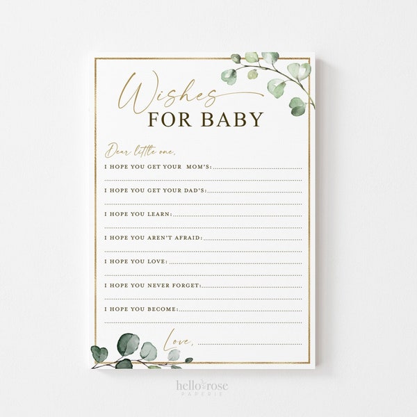 Wishes for Baby Card . Baby Shower Printable Well Wishes Cards . Greenery and Gold . Sip and See Gender Reveal Game . Instant Download G2