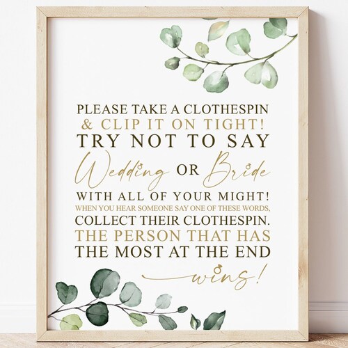 Dont Say Wedding or Bride CLOTHESPIN Game Sign Printable . - Etsy