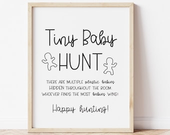 Tiny Baby Hunt Baby Shower Game Sign . Find the Babies . Boy Girl . Kraft + Black & White . Printable 8x10 Instant Digital Download . K4