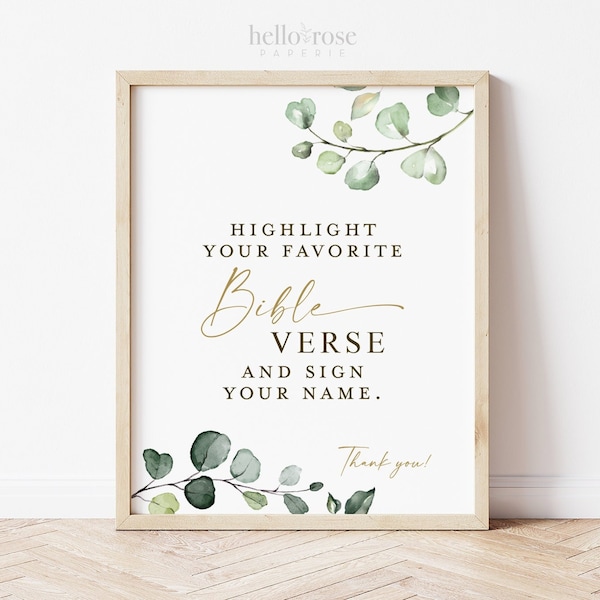 Highlight Your Favorite Bible Verse and Sign Printable . Greenery + Gold . Wedding Engagement Bridal Shower . 8x10 Instant Download G2