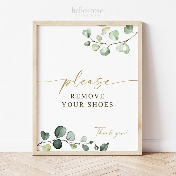 Please Remove Your Shoes Sign . Printable Front Door Home Decor Wall Art . Open House Sign . Greenery and Gold . 8x10 Instant Download G2