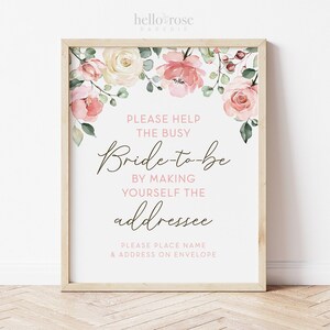 Help de drukke aanstaande bruid door jezelf het afdrukbare bord van de geadresseerde te maken. Roze blos bloemen. Bruids douche. 8x10 Direct downloaden G2