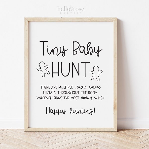 Signe de jeu pour baby shower Tiny Baby Hunt. Trouvez les bébés. Garçon Fille. Kraft + noir et blanc . Imprimable 8 x 10 téléchargement numérique instantané. K4