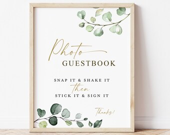 Photo Guestbook Sign Printable . Greenery and Gold . Wedding Engagement Bridal Shower Bachelorette Hens Party . 8x10 Instant Download G2