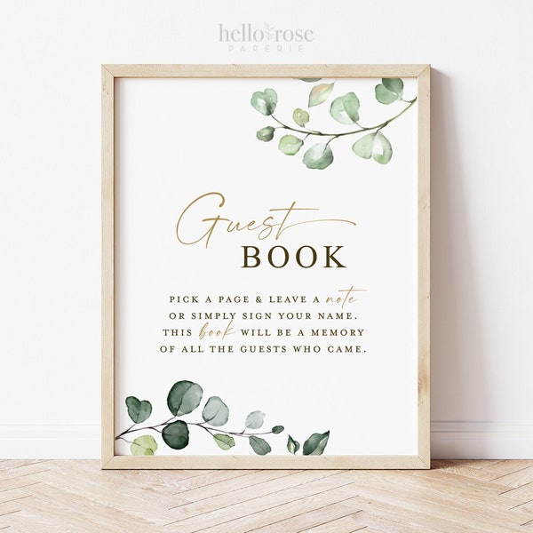 Pick a Page and Sign Our Guestbook Sign PRINTABLE . Wedding Bridal Shower Baby Shower Guest Book . Greenery & Gold 8x10 Instant Download G2