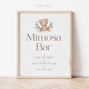 Cartello STAMPABILE Mimosa Bar . Orsetto Blu Ragazzo. Baby Shower Brunch Sorseggia e guarda. Verde. Possiamo aspettare con pazienza. DOWNLOAD DIGITALE 8x10