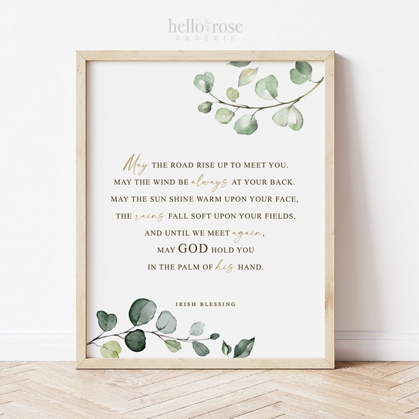 Irish Blessing Printable Wall Art Sign . Religious Wedding Gift . May the Road Rise Up to Meet You . Greenery . Instant Download G2