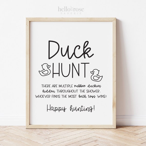 Duck Hunt Baby Shower Game Sign . Find the Rubber Ducky . Boy Girl . Kraft + Black & White . Printable 8x10 Instant Digital Download . K4