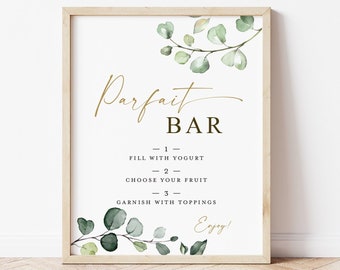 Parfait Bar Sign Printable . Greenery + Gold . Baby Shower Wedding Engagement Bridal Shower Bachelorette Hen Party . Digital Download G2