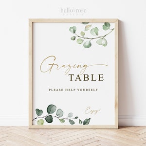 Grazing Table PRINTABLE Sign . Grazing Board Brunch Table . Grazing Station . Wedding Bridal Baby Shower Bachelorette Hens . Greenery G2