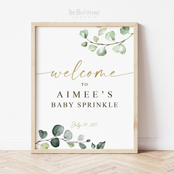 Welcome Sign Baby Sprinkle Personalized . Greenery Eucalyptus . PRINTABLE Poster . PDF Download G2