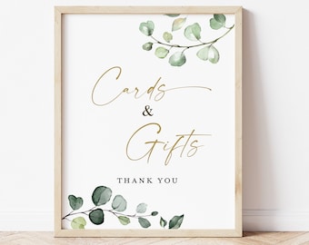 Cards and Gifts Sign Printable . Greenery and Gold . Wedding Engagement Bridal Shower Bachelorette Hens Party . 8x10 Instant Download G2