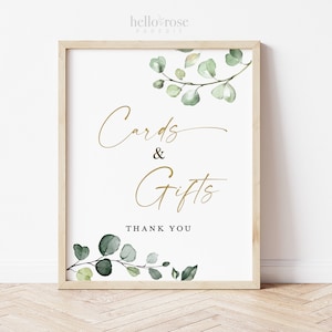 Karten und Geschenke Zeichen Printable. Grün und Gold . Hochzeit Verlobung Brautparty Junggesellinnenabschied . 8x10 Instant Download G2