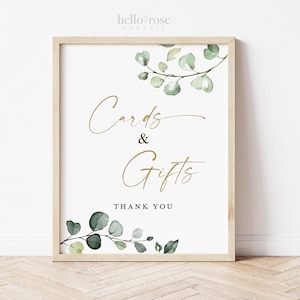 Cards and Gifts Sign Printable . Greenery and Gold . Wedding Engagement Bridal Shower Bachelorette Hens Party . 8x10 Instant Download G2