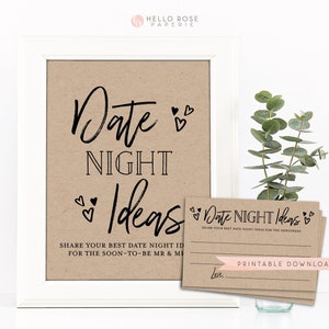 Date Night Ideas Printable Sign + Cards . Bridal Shower . Hen Do Bachelorette Party . Date Night Ideas for Mr and Mrs . Instant Download