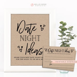 Ideas para una cita nocturna Letreros y tarjetas imprimibles. Despedida de soltera . Despedida de soltera y despedida de soltera. Ideas para citas nocturnas para el señor y la señora. Descarga instantánea