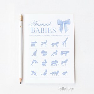 Animal Babies Blue Bow Baby Shower Game, Boy Baby Sprinkle Game, Printable Editable Template Instant Digital Download TEMPLETT