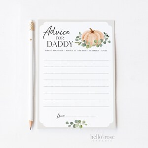 Advice for Daddy Baby Shower Card . Little Pumpkin + Greenery . Boy Girl Baby . PRINTABLE Editable Template Instant Download Templett G2-T
