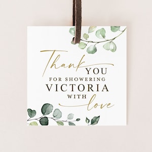 PRINTABLE Thank You for Showering with Love Bridal Shower Tags Stickers Labels . Personalized Party Favor Tags . Digital Download PDF