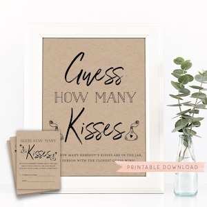 Adivina cuántos besos Juego de carteles + cartas. Despedida de soltera . Despedida de soltera . Ducha de boda. Fiesta de Gallinas . Fiesta de bienvenida al bebé. Besos para la Sra.