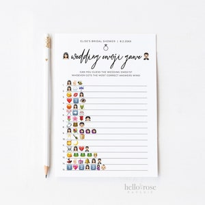 Wedding Emoji Pictionary Bridal Shower Game . Bachelorette Hens . Minimalist PRINTABLE Editable Template . Instant Download Templett M2-T