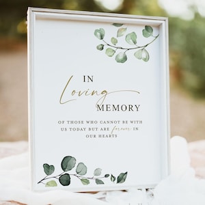 In Loving Memory Forever in Our Hearts Printable Sign, Memorial Wedding Quinceanera Photo Table, Greenery and Gold, Instant Download G2