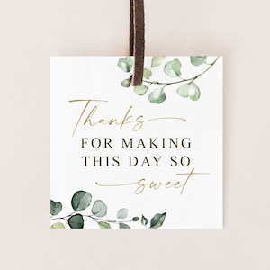 Thank You Tags PRINTABLE . Greenery and Gold . Bridal Wedding Baby Shower Favor . DIY Labels Stickers Tags Toppers . 2&quot; Digital Download PDF