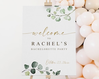 Personalized Welcome Sign . Bachelorette Party Hens Night Bachelorette Weekend . Greenery Eucalyptus . Printable Poster . PDF Download G2