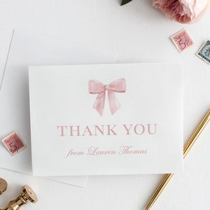 Thank You Card Pink Bow Editable Template, Bridal Baby Shower Sprinkle Gender Reveal Thank You,  PRINTABLE Instant Digital Download TEMPLETT