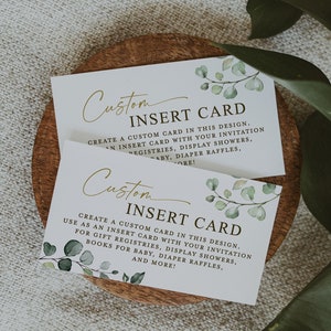Modelo editável de cartão de gabinete personalizado. Chá de panela do bebê do casamento. Inserção de convite. Verdura + Ouro . IMPRIMÍVEL Download instantâneo do Templett