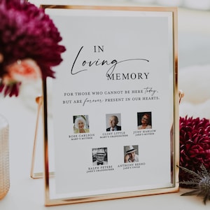 PRINTED SHIPPED In Loving Memory with Photos Personalized Sign, Wedding Memorial Table with Names, Custom Remembrance Memorial Chair 8x10
