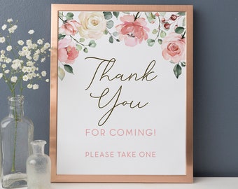 Thank You for Coming Printable Table Sign 8x10 . Floral Watercolor . Baby Bridal Shower Wedding Bachelorette Hens Birthday Party . Download