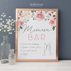 Mimosa Bar Printable Table Sign 8x10 Floral Watercolor Baby Shower