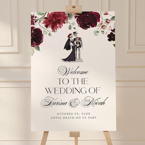 Halloween Wedding Welcome Printable Sign, Until Death Do Us Part, Wedding Bridal Shower, Day of the Dead Skeleton Couple, Digital Download