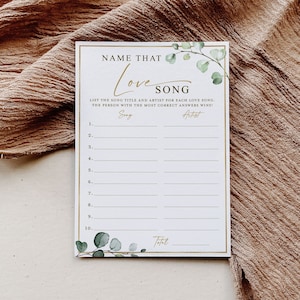 Name That Love Song Bridal Shower Game . Love Tunes . Greenery and Gold . Hens Bachelorette Party . Printable Instant Download G2