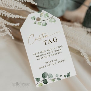 Greenery Wedding Favor Tags Editable Template . Bridal Shower Baby Shower Thank You Tags Personalized . PRINTABLE Templett Download G2-T