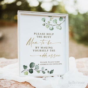 Help the Busy Mom to Be Addressee Sign Printable . Greenery and Gold . Baby Shower Thank You Card Envelope Sign . Instant Download 8x10 G2 image 1