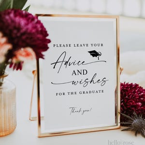 PRINTED SHIPPED Advice and Wishes for the Graduate, Graduation Party Sign, Well Wishes and Advice, Modern Minimalist 8x10 5x7