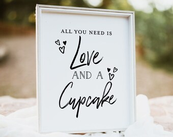 All You Need is Love and a Cupcake . Printable Download Rustic Modern Wedding Bridal Shower Bachelorette Hens Party Kraft + Black/White 8x10