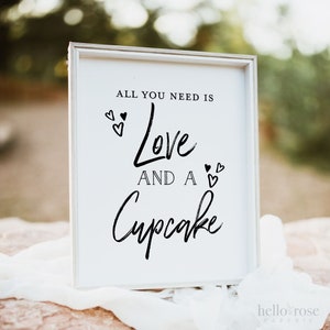 All You Need is Love and a Cupcake . Printable Download Rustic Modern Wedding Bridal Shower Bachelorette Hens Party Kraft + Black/White 8x10