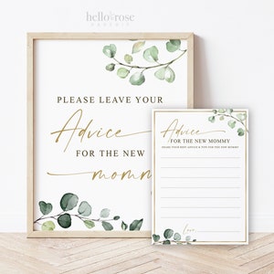 Conseils pour la carte New Mommy Sign + Card . Conseils imprimables pour baby shower. Verdure + Or . Sirotez et voyez le jeu « Gender Reveal » . Téléchargement instantané G2