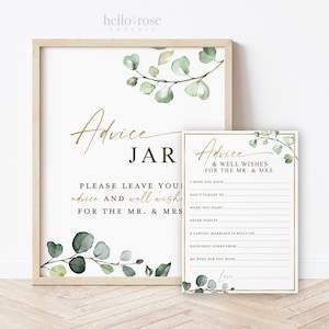 Ratschläge und gute Wünsche für das Mr und Mrs Cards + Schild zum Ausdrucken. Grün + Gold . Brautparty Junggesellinnenabschied. Sofort Download G2