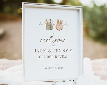 Welcome Sign Gender Reveal, He or She What Will Baby Be, Boho Baby Gender Reveal, Gender Neutral Shower, Template Download TEMPLETT GR2-T